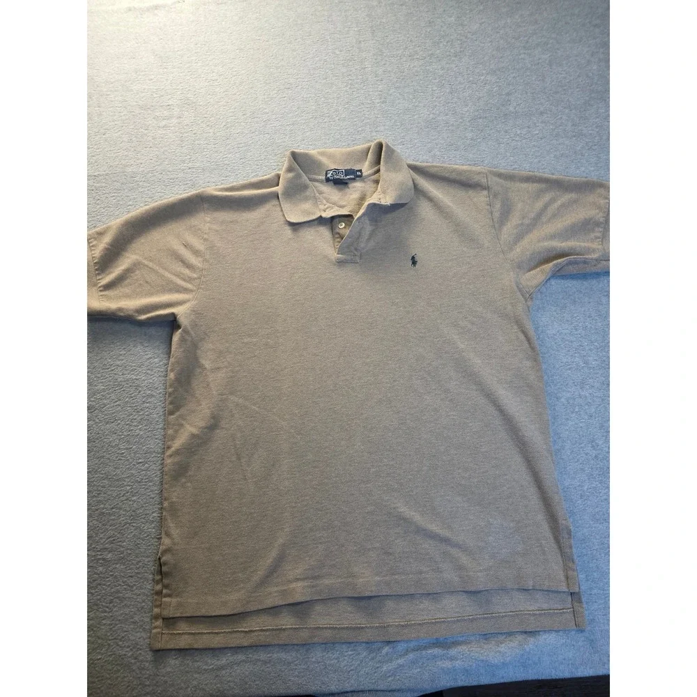 Polo Ralph Lauren‎ Mens XL Tan Khaki Short Sleeve Cotton Pique Polo Shirt Logo
